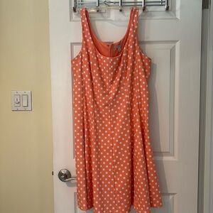 Dress Barn Peach with white polka dots fit and flare dress.  In great condition!
